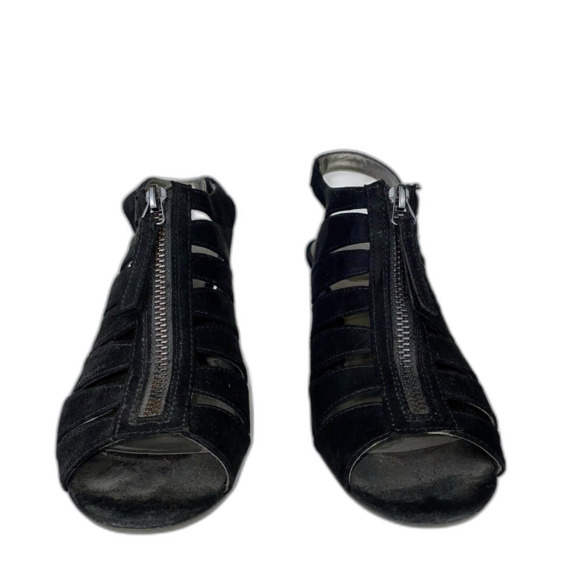 Bandolino Black Cage Micro Suede Peep Toe Heels Slingback Sandals Women's 8.5 - Picture 4 of 10